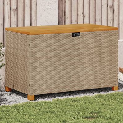 vidaXL Gartentruhe Beige 110x55x63 cm Poly Rattan Akazienholz