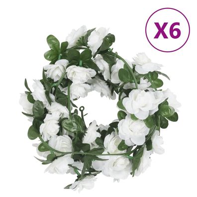 vidaXL Weihnachtskränze Blumen 6 Stk. Weiß 240 cm