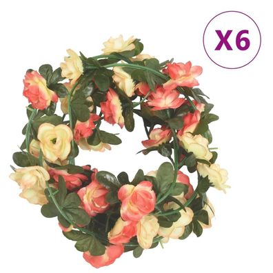 vidaXL Weihnachtskränze Blumen 6 Stk. Rosarot Champagnerfarben 215 cm