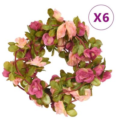 vidaXL Weihnachtskränze Blumen 6 Stk. Rosa 250 cm