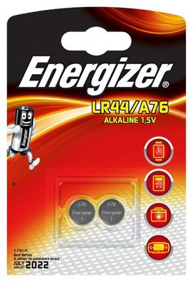 Energizer 623055 Knopfzellen-Batterie Alkaline LR44/A76 1,5Volt 2 Stück