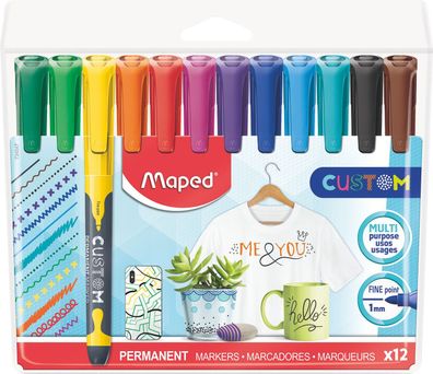 Maped 734547 Maped Permanent-Marker CUSTOM, 12er Kunststoffetui