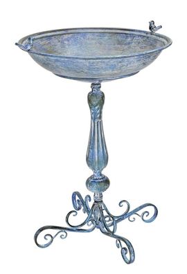 Jugendstil Vogeltränke mit Ständer H 74 cm aus Eisen in blau Romantisches Vogelbad