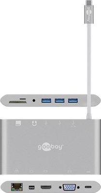 Goobay 62113 USB-C™ Multiport-Adapter All in 1 Aluminium, silber, 0.13 m - erweite