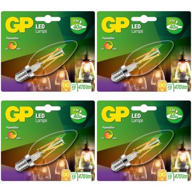 4x GP Vintage LED-Lampe Kerze Filament Dimmbar E14 B35 4W 40W Birne Leuchtmittel