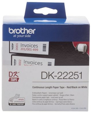 Brother DK22251 DK-Endlosetiketten Papier - 62 mm x 15,24 m, schwarz/rot auf weiß