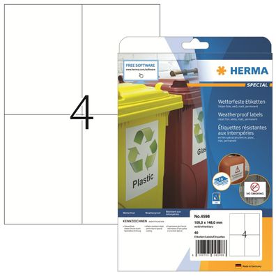 HERMA 4598 HERMA Inkjet Folien-Etiketten, 105 x 148 mm, weiß