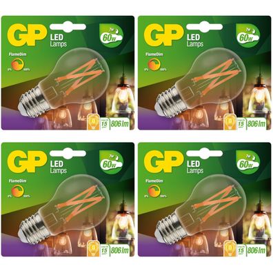 4x GP Vintage LED-Lampe Filament Dimmbar E27 A60 7W 60W Globe Birne Leuchtmittel