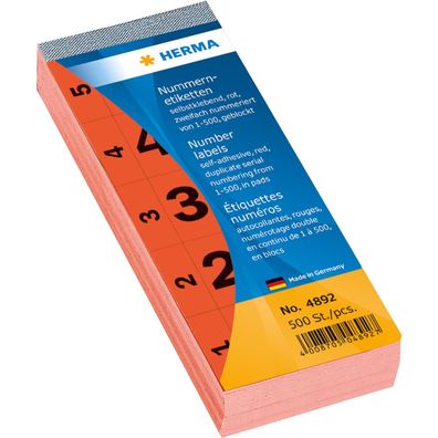 HERMA Nummernblock 4892 1-500 sk 28x56mm rot 500 St./Pack