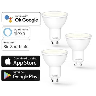 Hama 3x WLAN LEDLampe GU10 4W 28W Birne Dimmbar AppSteuerung für Alexa Google