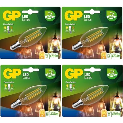 4x GP Vintage LED-Lampe Kerze Filament 2-Stufe E14 B35 4W 40W Birne Leuchtmittel