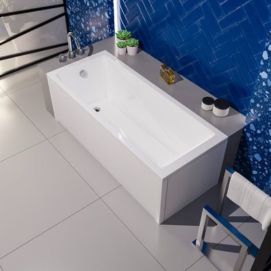 ECOLAM Badewanne 160x70 Wave Acrylwanne Rechteck Ablaufgarnitur VIEGA Silikon GRATIS