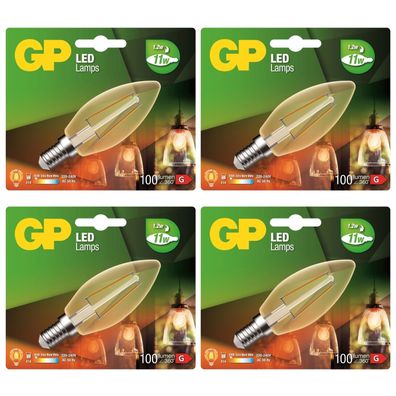 4x GP Vintage Gold LED-Lampe Kerze Filament E14 B35 1,2W 11W Birne Leuchtmittel