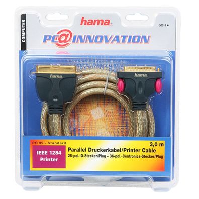 Hama Gold DruckerKabel 3m IEEE1284 Parallel 25Pol SubD auf CentronicsKabel