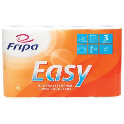 Fripa 3074003 Haushaltsrollen Easy - 3-lagig, geprägt, hochweiß, 4 Rollen à 45 Blatt