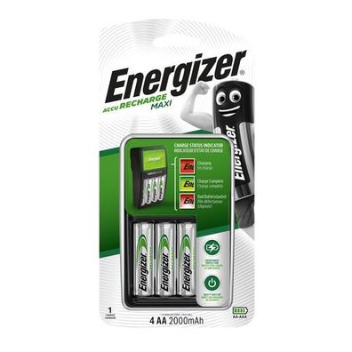 Energizer E300321202 Ladegerät Maxi Charger inkl. 4 Akku`s (AA) weiß/grün