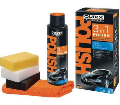 QUIXX Polish 3in1 Set 500ml AutoPolitur Kfz Pflege für Lack Metall Scheinwerfer