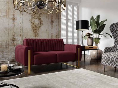 FURNIX Polstersofa Fagiole II Couch mit goldene Metallbeine EV70815 Burgundy