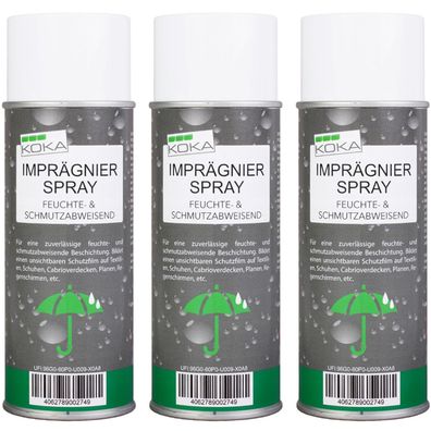 KOKA 3x 400ml Imprägnierspray Imprägnierung CabrioVerdeck Textilien Schuhe Zelt