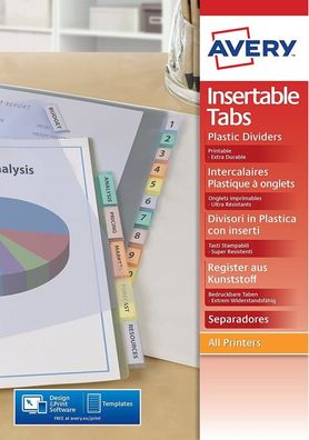 Avery Zweckform 12x PlastikRegister 112 Trenner DIN A4 Ordner Taben bedruckbar
