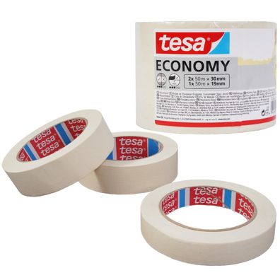 tesa Malerband Maler Kreppband Promo 2x 50m x 30 mm + 1x 50m x 19 mm Malerkrepp