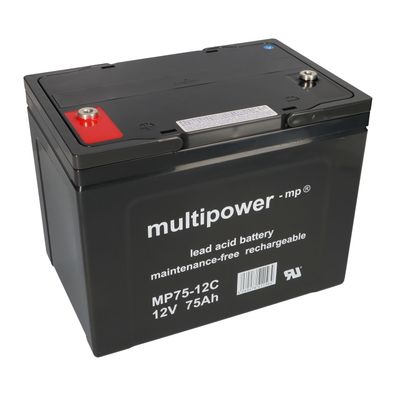 Amazon. de Multipower Blei-Akku MP75-12C Pb 12V 75Ah Zyklenfest, M6 Innengewinde