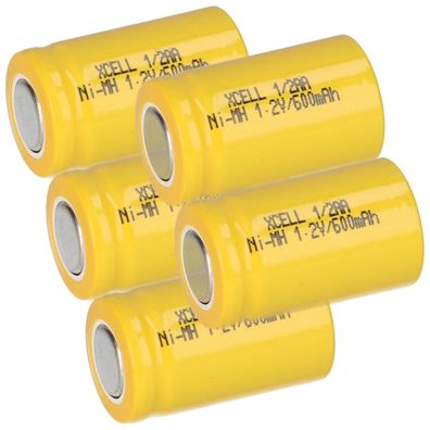 5x XCell Akku 1/2 AA 1,2V 600mAh Ni-MH. X1/2AA600 Mignon