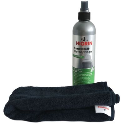 Nigrin Kunststoff TiefenPflege Seidenmatt 300ml Spray Pfleger + MikrofaserTuch