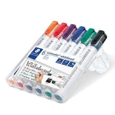 Staedtler® 351 B WP6 Lumocolor® 351 B whiteboard marker - Keilspitze, 6 Farben