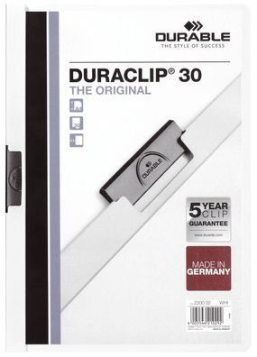 Durable 2200 02 Klemm-Mappe DURACLIP® 30 - A4, eiß