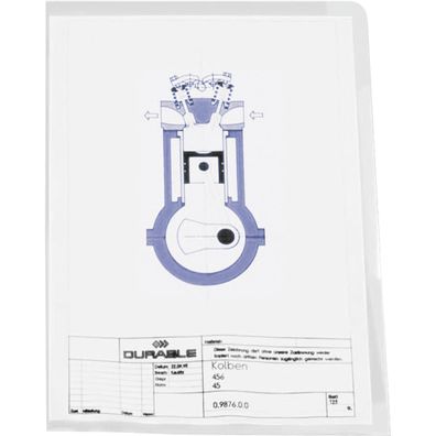 Durable 2339 19 Sichthülle, A4 hoch, Hartfolie, glänzend, 0,15 mm, transparent