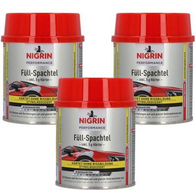 3x Set Nigrin 2K FüllSpachtel mit Härter 750g ReparaturSpachtel SpachtelMasse