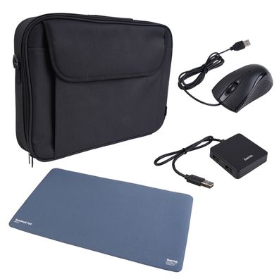 Hama Set Notebook-Tasche + Maus + USB Hub + Mouse Pad Tuch 15" 15,4" 15,6" Zoll