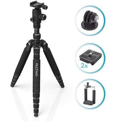 Pazzimo DreibeinStativ Alu Travel 146cm 3D 360° Kopf KameraStativ FotoStativ