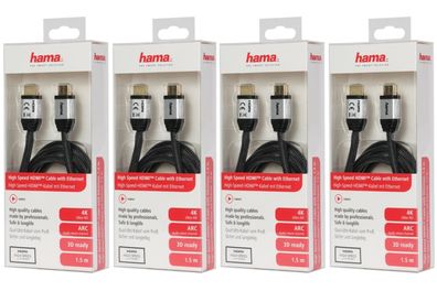 4x PACK Hama HQ HDMIKabel 1,5m 2.0b Gewebe Vergoldet 4K UHD HD TV HDR 3D ARC 3D