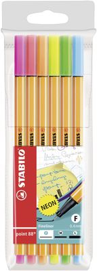 STABILO® 88/6-1 Fineliner point 88® Etui - 6er Pack - Neonfarben