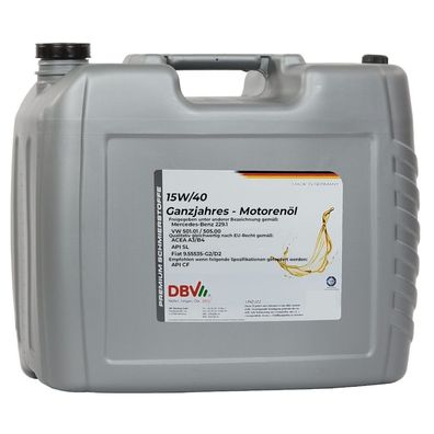 15W/40 DBV-Ganzjahres-Motorenöl 20-Liter-Kanister