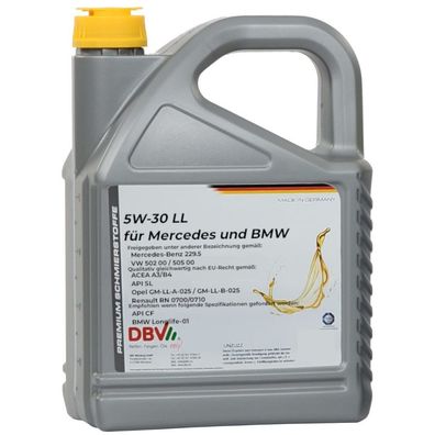 DBV 5W/30 LL (Synthetik) für Mercedes + BMW 4 x 5-Liter-Kanne