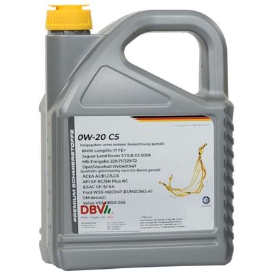 DBV 0W-20 Motorenöl 4 x 5-Liter-Kanne