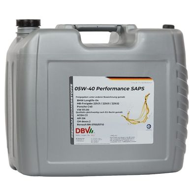 DBV 5W-40 Performance SAPS 20-Liter-Kanister