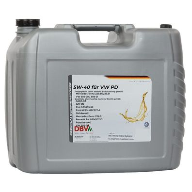 DBV 5W/40 synthetisch für VW PDI (Pumpe-Düse) 20-Liter-Kanister