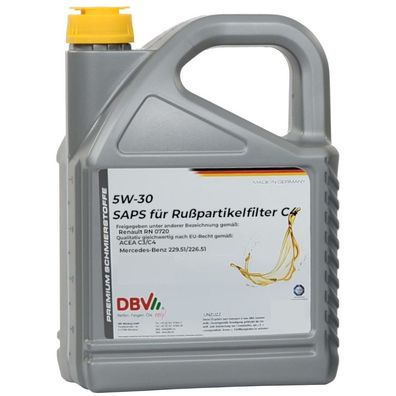 DBV 5W/30 SAPS Rußpartikelfilteröl C4 für Renault RN0720, MB 226.51 4 x 5-Liter-Kanne