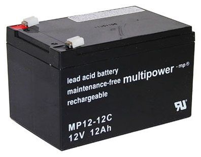 Multipower - MP12-12C - 12 Volt 12Ah - Blei-Akku AGM, Zyklenfest, Faston 6,3 mm