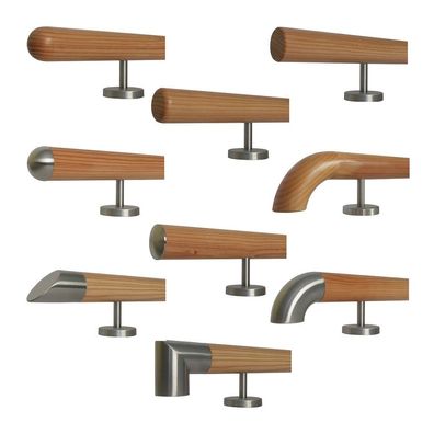 TIBU Lärche Handlauf Holz Ø42 mm Geländer Treppe Brüstung gerade Edelstahl Halter V2A