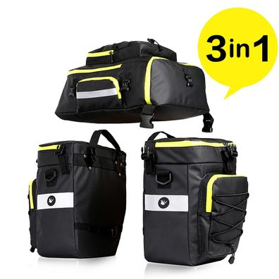 Rhinowalk 3in1 hochwertige Fahrradtasche / Gepäckträgertasche Schwarz/Gelb