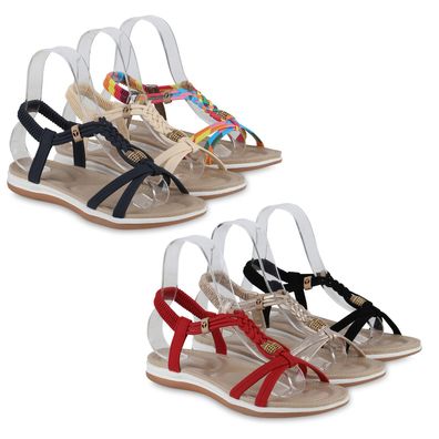 VAN HILL Damen Riemchensandalen Sandalen Zierperlen Schuhe 841074