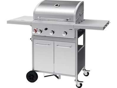 Gasgrill, Barbecue-Grill, 3 + 1 Edelstahl 12,8 KW, Außenküche mit Sichtfenster