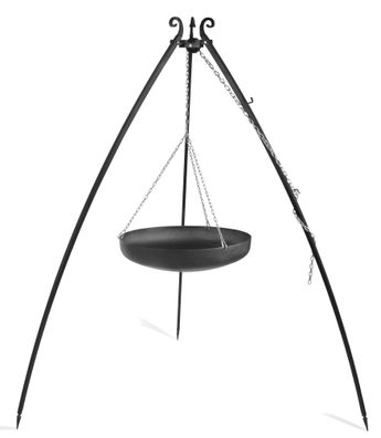 Wok am Dreibein, 200 cm Höhe, Rohstahl, 60 cm Durchmesser