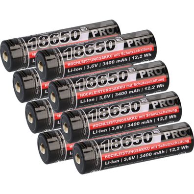 8x Kraftmax 18650 Pro Hochleistungsakku Li-Ion 3,6V 3400mAh inkl. Micro-USB Ladebu