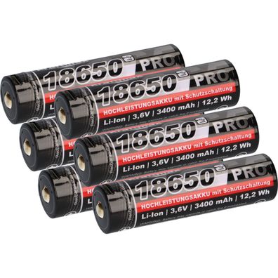 6x Kraftmax 18650 Pro Hochleistungsakku Li-Ion 3,6V 3400mAh inkl. Micro-USB Ladebu